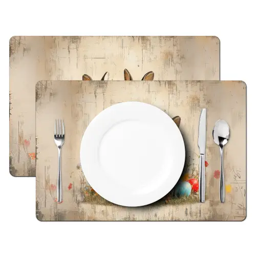 Konijnen - Bloemen - Eieren Placemat vinyl groot -zzsfeer2_Kitchenyeah-website