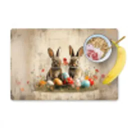 Konijnen - Bloemen - Eieren Placemat vinyl groot -zzzproduct_Kitchenyeah-website
