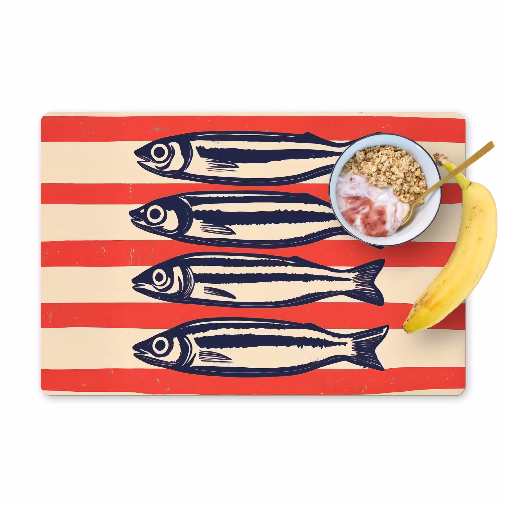 Placemat - 6 pieces - Sardines - Red and beige stripes