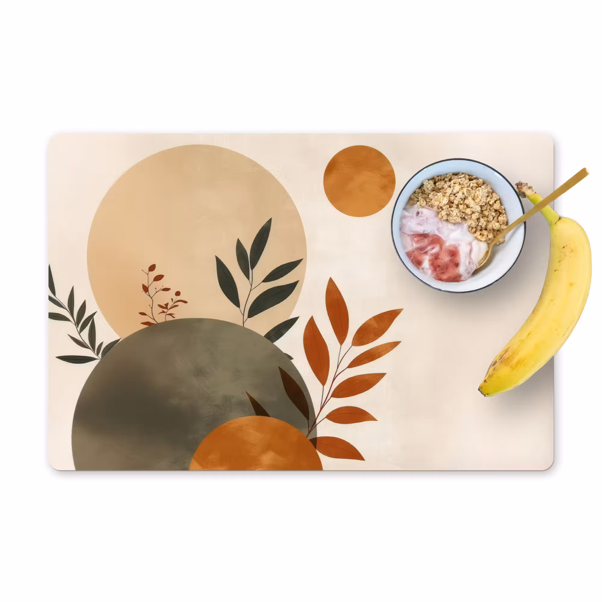 Placemat - 6 pieces - Shapes - Round - Leaves - Beige