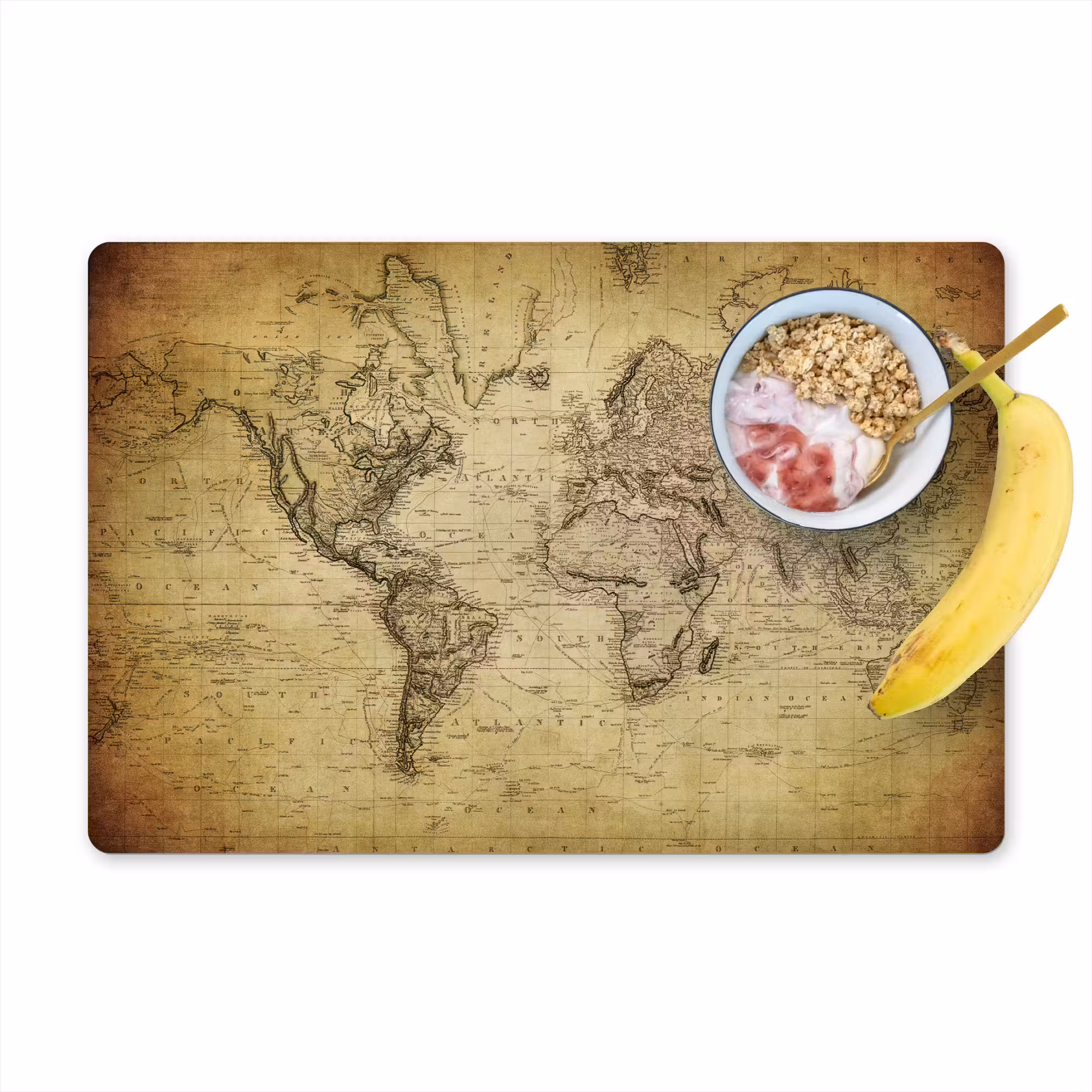 Placemat - 6 pieces - World map - Vintage - Antique - Brown - Paper