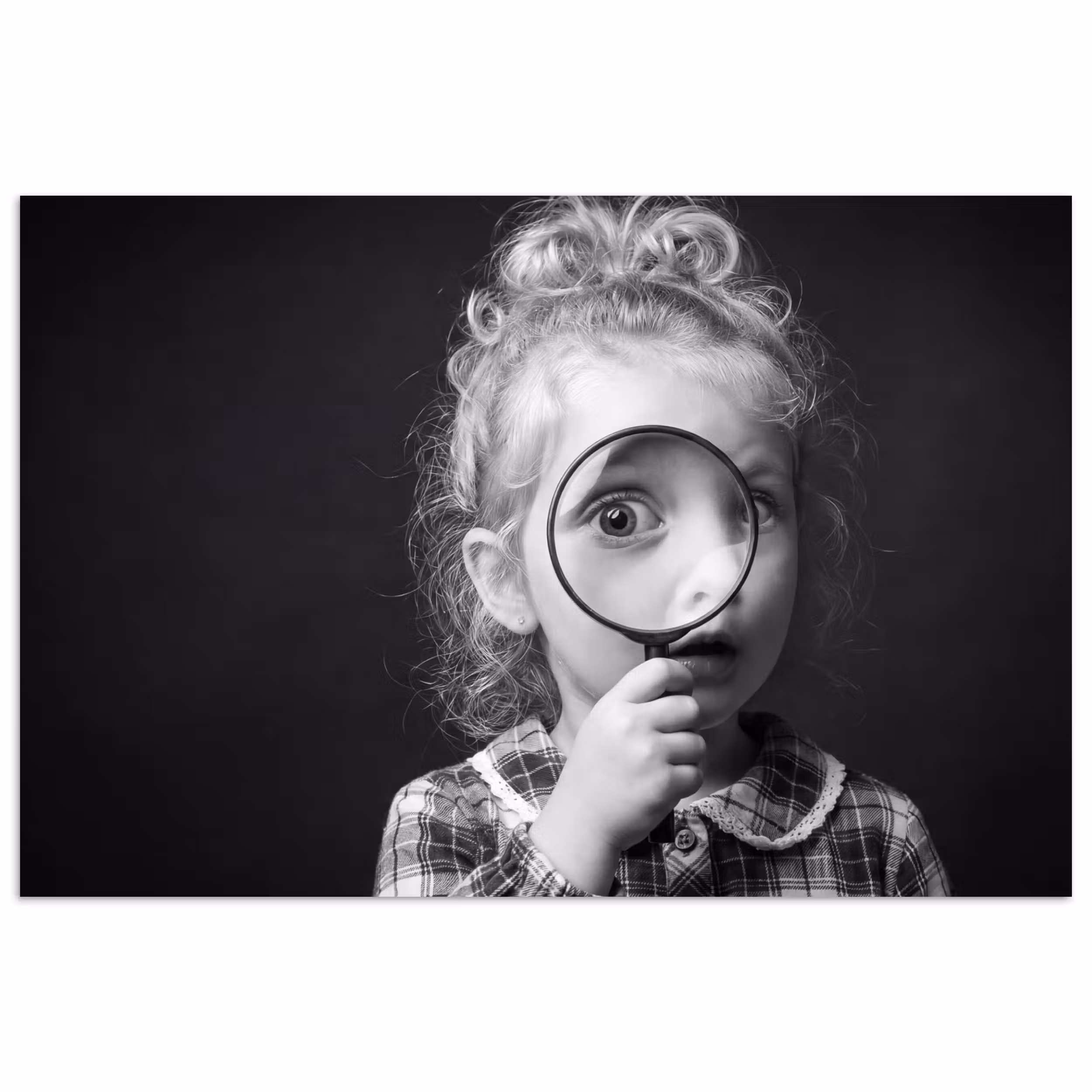 Poster - Child - Magnifying Glass - Portrait - Black and White