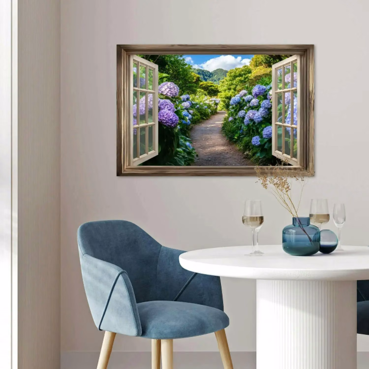 Poster – Doorkijk - Hortensia - Pad - Natuur