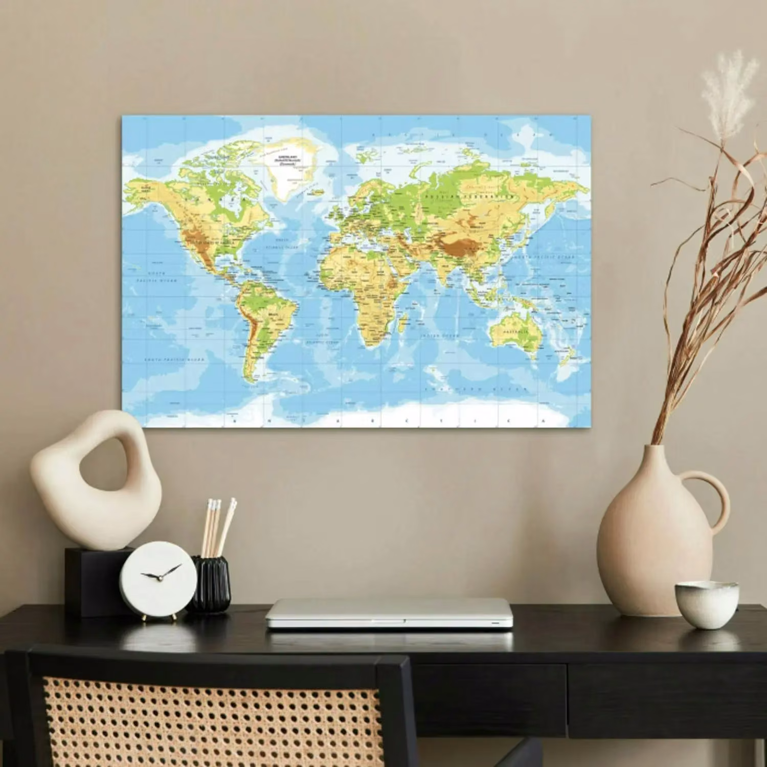 poster papier – Wereldkaart - Staatkundig - Blauw - Aarde - Educatief