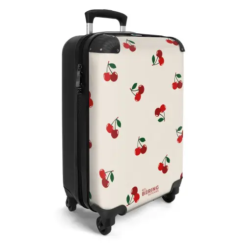 Beige achtergrond met patroon van grote kersen NBS - Handbagage koffer - Unisex middel -productfoto_3d
