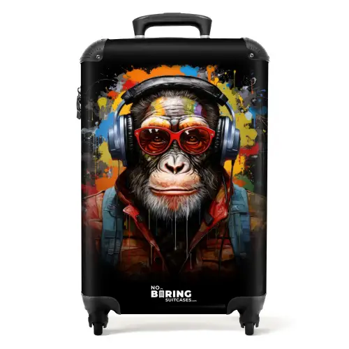 Chimpansee met koptelefoon en graffiti-spray NBS - Handbagage koffer - Unisex middel -productfoto_recht