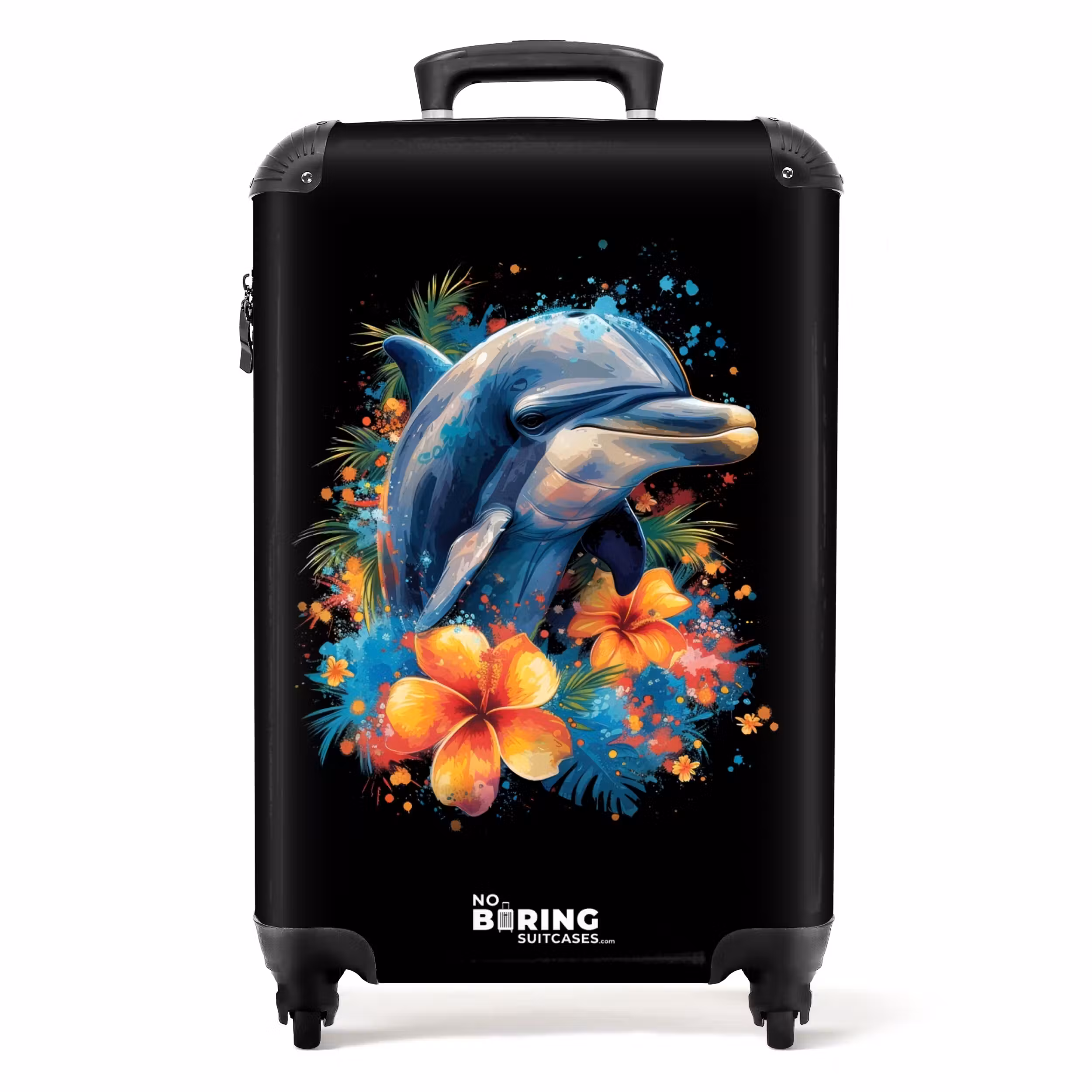 Suitcase - Dolphin amid graffiti flowers