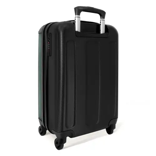 Groene achtergrond met dubbele verticale zwarte strepen NBS - Handbagage koffer - Volwassenen Unisex middel -achterkant