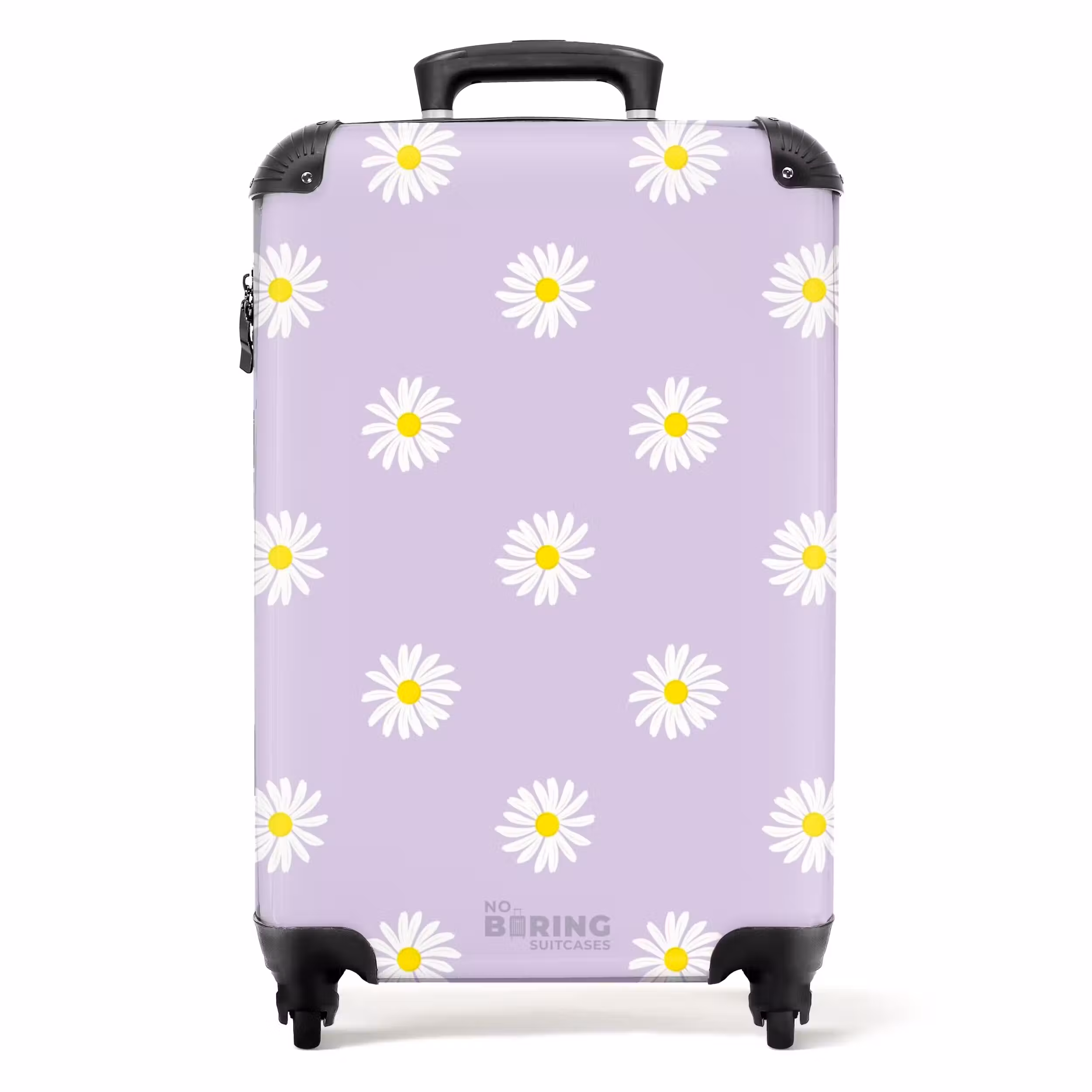 Suitcase - Pastel - Daisies on lavender purple background