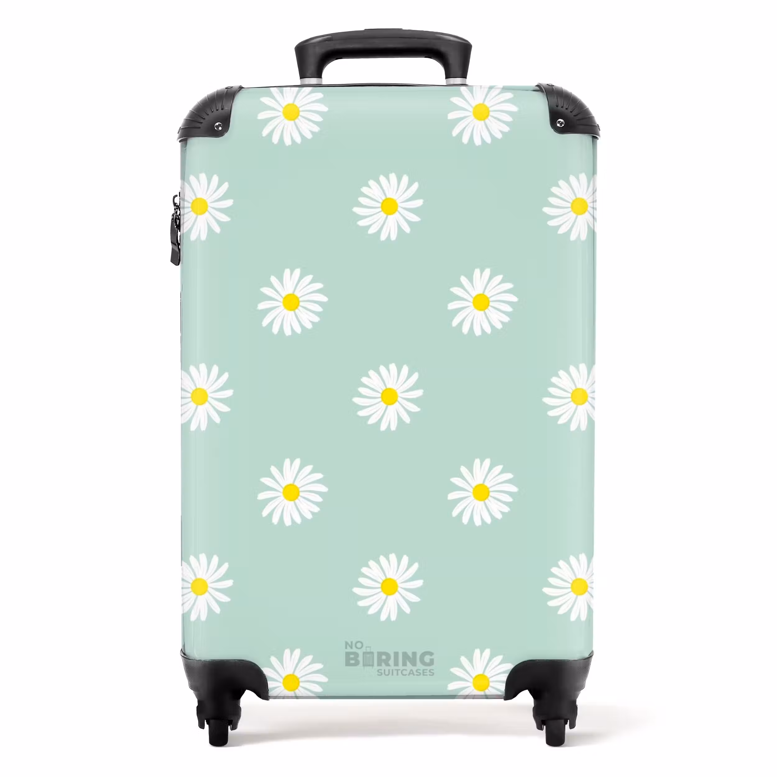Suitcase - Pastel - Daisies on pastel green background