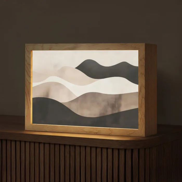 Abstract - Landschap - Golven - Crèmekleur Light Box met kabel (Tafellamp) klein -z3d_website