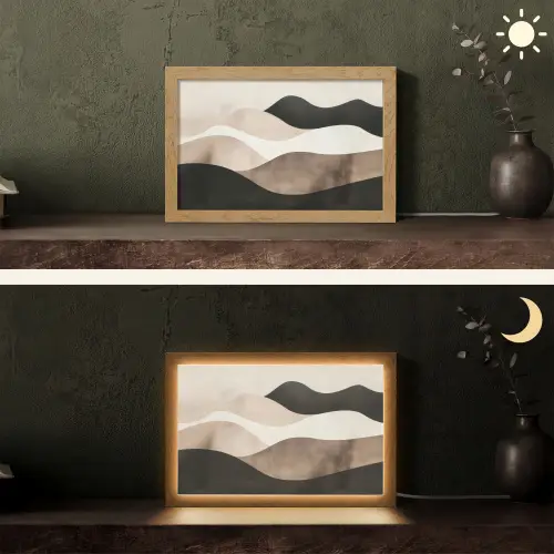 Abstract - Landschap - Golven - Crèmekleur Light Box met kabel (Tafellamp) klein -sfeer3