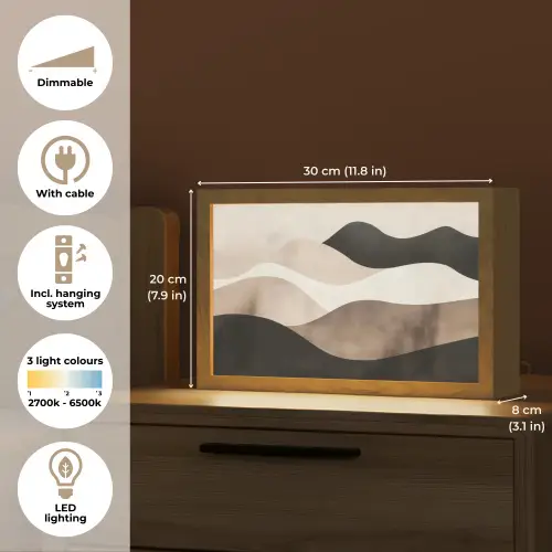 Abstract - Landschap - Golven - Crèmekleur Light Box met kabel (Tafellamp) klein -USP_EN