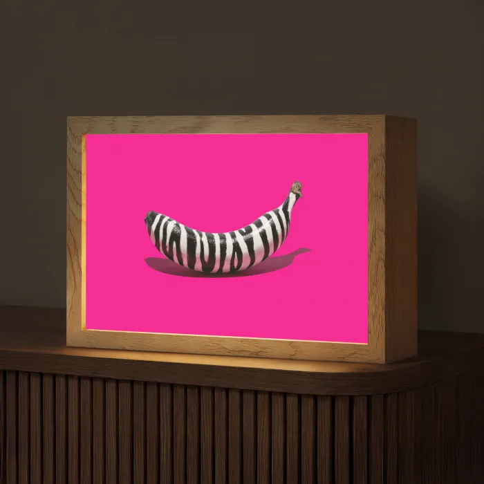 Banaan - Zebraprint - Roze Light Box met kabel (Tafellamp) klein -z3d_website