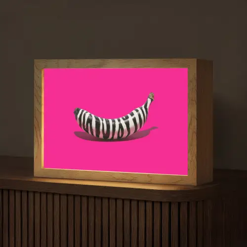 Banaan - Zebraprint - Roze Light Box met kabel (Tafellamp) klein -z3d_website