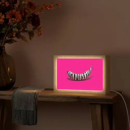 Banaan - Zebraprint - Roze Light Box met kabel (Tafellamp) klein -sfeer4