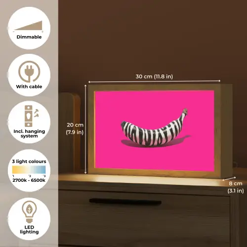 Banaan - Zebraprint - Roze Light Box met kabel (Tafellamp) klein -USP_EN