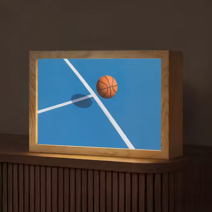 Basket - Bal - Blauw - Zwevend Light Box met kabel (Tafellamp) klein -z3d_website