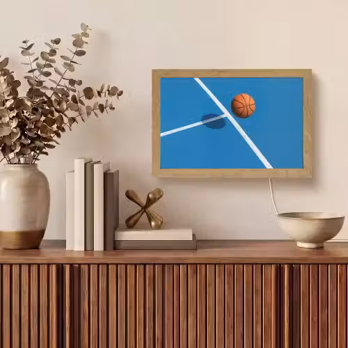 Basket - Bal - Blauw - Zwevend Light Box met kabel (Tafellamp) klein -sfeer2