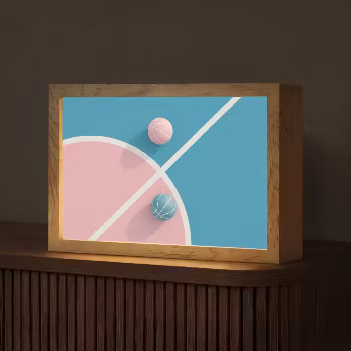 Basketbal - Pastel - Roze - BLauw Light Box met kabel (Tafellamp) klein -z3d_website