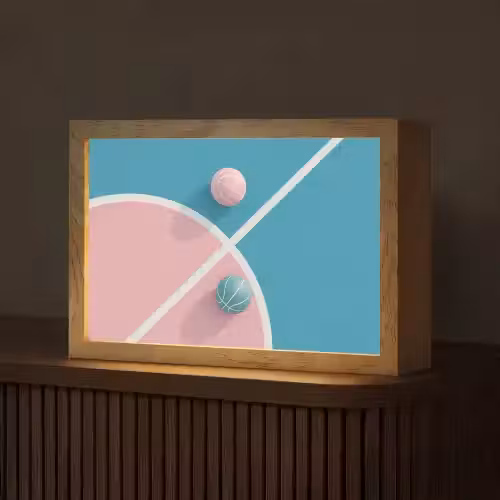 Basketbal - Pastel - Roze - BLauw Light Box met kabel (Tafellamp) klein -z3d_website