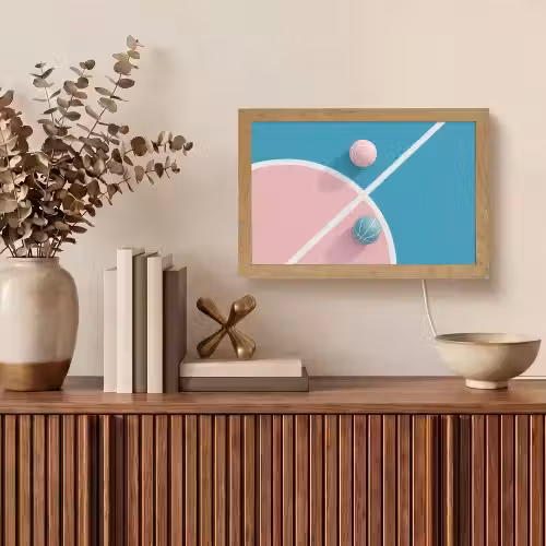 Basketbal - Pastel - Roze - BLauw Light Box met kabel (Tafellamp) klein -sfeer2