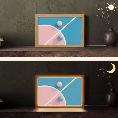 Basketbal - Pastel - Roze - BLauw Light Box met kabel (Tafellamp) klein -sfeer3