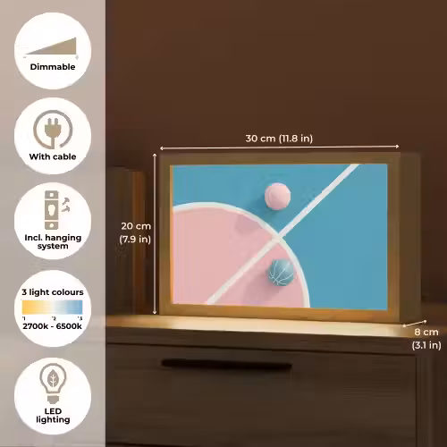 Basketbal - Pastel - Roze - BLauw Light Box met kabel (Tafellamp) klein -USP_EN