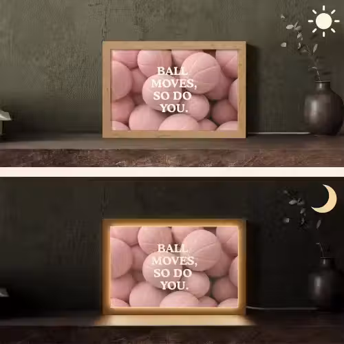 Basketballen - Roze - Quote - Sportief Light Box met kabel (Tafellamp) klein -sfeer3