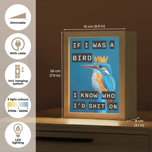 Vogel - Decoratie - Ijsvogel - Blauw Light Box met kabel (Tafellamp) klein -USP_EN