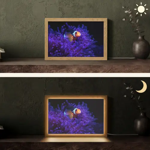 Koraal - Vis - Oranje - Zee Light Box met kabel (Tafellamp) klein -sfeer3