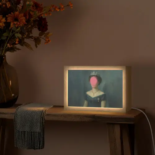 Kroon - Roze druipend verf - Portret Light Box met kabel (Tafellamp) klein -sfeer4