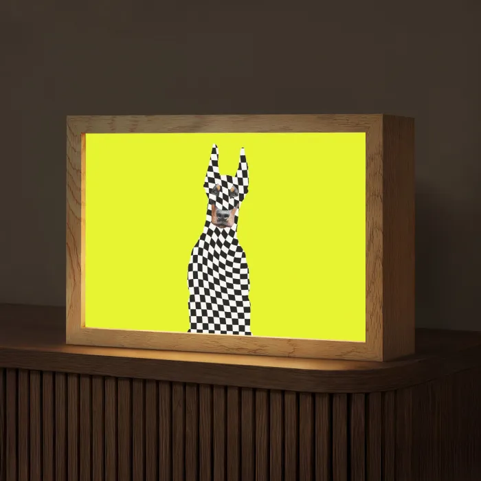 Dobermann - Geblokt - Geel Light Box met kabel (Tafellamp) klein -z3d_website