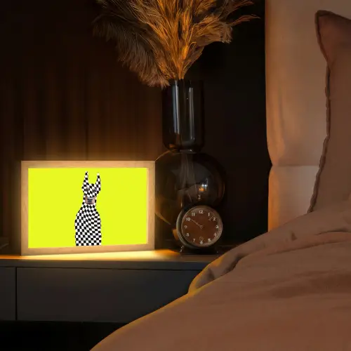 Dobermann - Geblokt - Geel Light Box met kabel (Tafellamp) klein -sfeer1