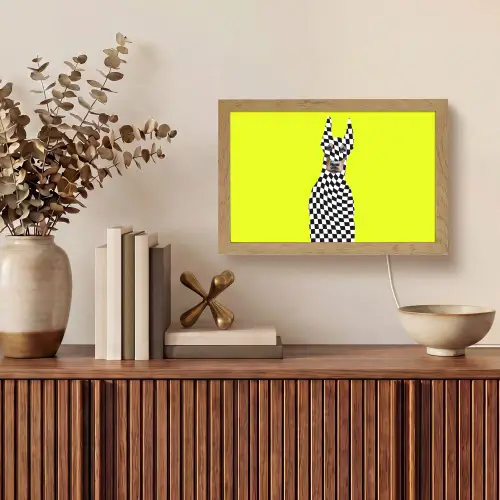 Dobermann - Geblokt - Geel Light Box met kabel (Tafellamp) klein -sfeer2