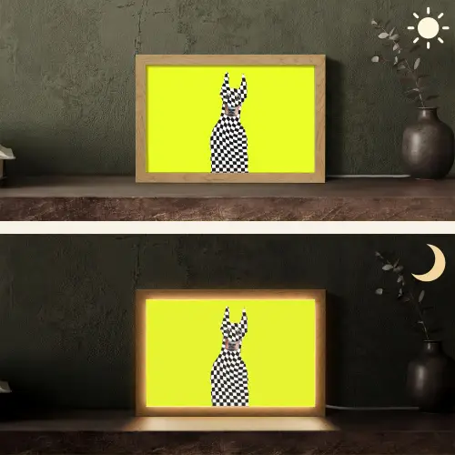 Dobermann - Geblokt - Geel Light Box met kabel (Tafellamp) klein -sfeer3
