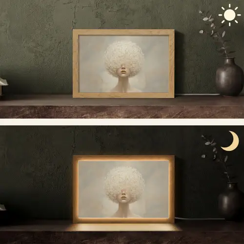 Dromerig - Beige - Paardenbloemzaadjes Light Box met kabel (Tafellamp) klein -sfeer3