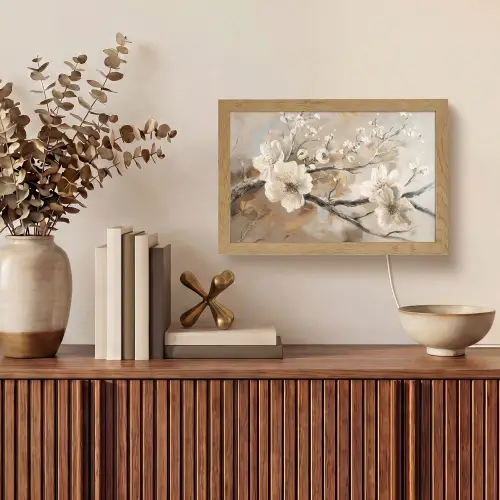 Bloemen - Natuur - Wit - Bloesem - Abstract Light Box met kabel (Tafellamp) klein -sfeer2