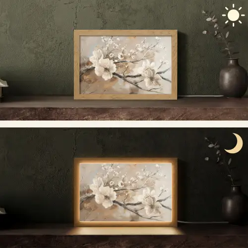 Bloemen - Natuur - Wit - Bloesem - Abstract Light Box met kabel (Tafellamp) klein -sfeer3
