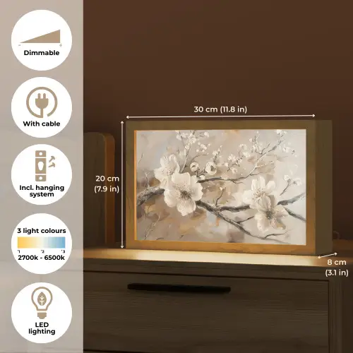 Bloemen - Natuur - Wit - Bloesem - Abstract Light Box met kabel (Tafellamp) klein -USP_EN