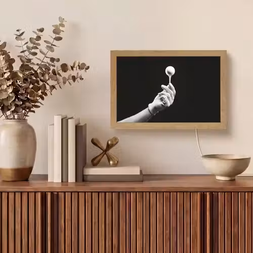 Golfbal - Zwart - Wit Light Box met kabel (Tafellamp) klein -sfeer2