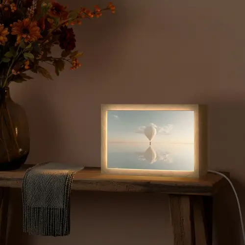Luchtballon - Wolken - Water - Blauw Light Box met kabel (Tafellamp) klein -sfeer4