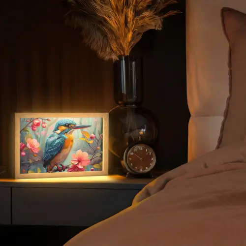 IJsvogel - Bloesem - Natuur - Vogels - Bloemen Light Box met kabel (Tafellamp) klein -sfeer1