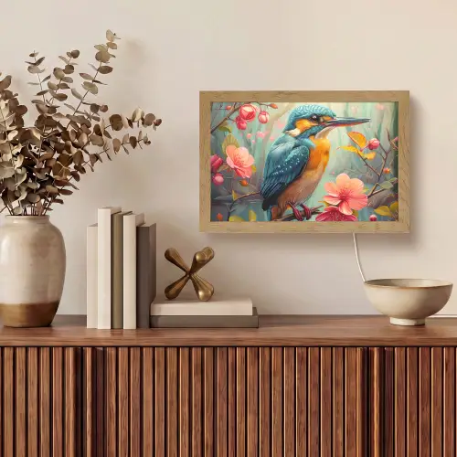 IJsvogel - Bloesem - Natuur - Vogels - Bloemen Light Box met kabel (Tafellamp) klein -sfeer2