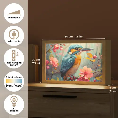 IJsvogel - Bloesem - Natuur - Vogels - Bloemen Light Box met kabel (Tafellamp) klein -USP_EN