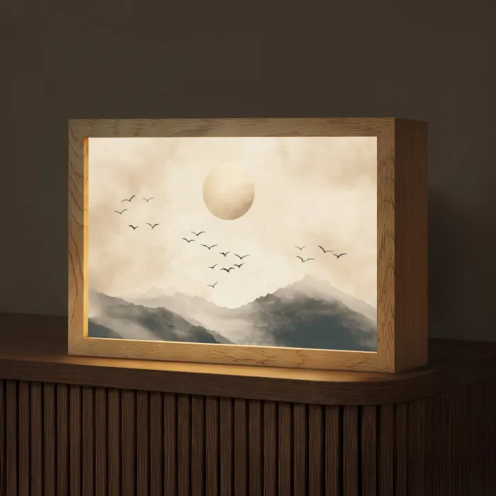 Landschap - Japandi - vogel Light Box met kabel (Tafellamp) klein -z3d_website