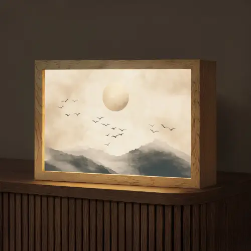 Landschap - Japandi - vogel Light Box met kabel (Tafellamp) klein -z3d_website