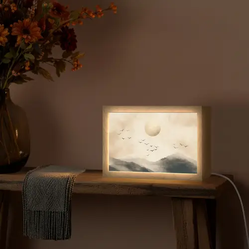 Landschap - Japandi - vogel Light Box met kabel (Tafellamp) klein -sfeer4