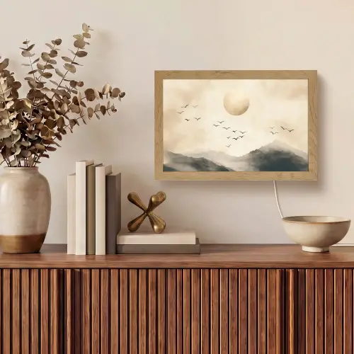 Landschap - Japandi - vogel Light Box met kabel (Tafellamp) klein -sfeer2