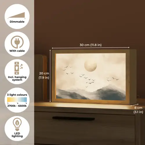 Landschap - Japandi - vogel Light Box met kabel (Tafellamp) klein -USP_EN